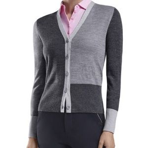 G/FORE Colour Blocked Gray Cardigan Wool Golf Sweater Medium